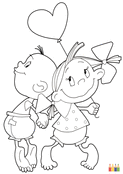 Petits amis avec un c&oelig;ur &agrave; colorier